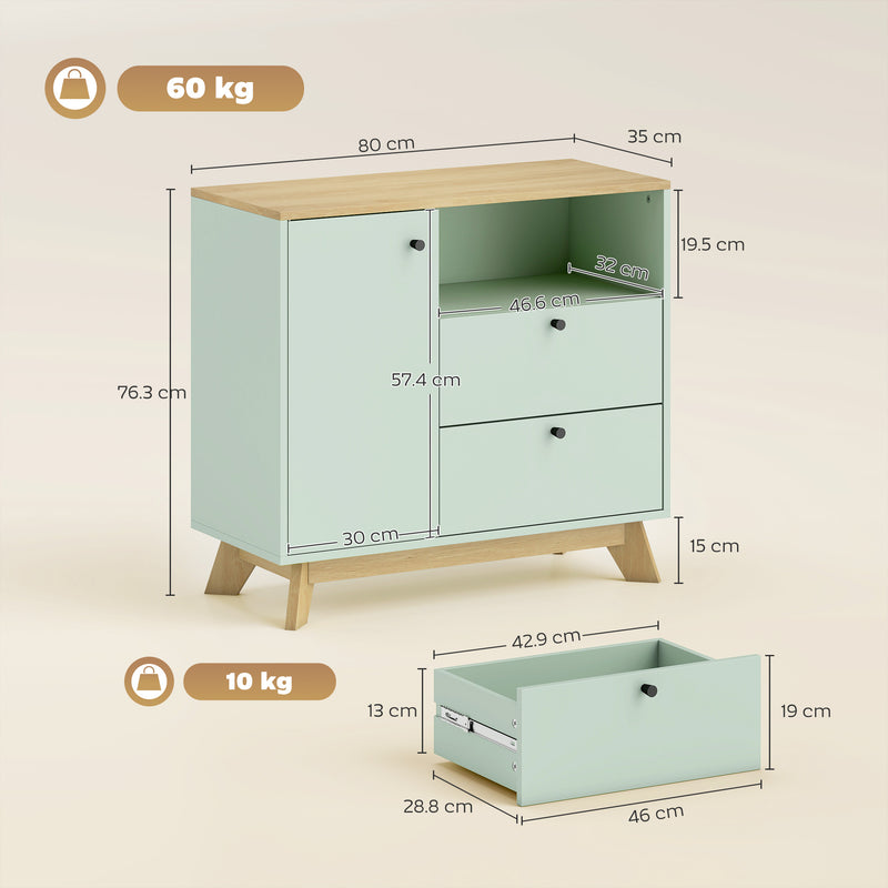 Sideboard with Adjustable Shelves for Organised Storage Light Green and Oak AOSOM
