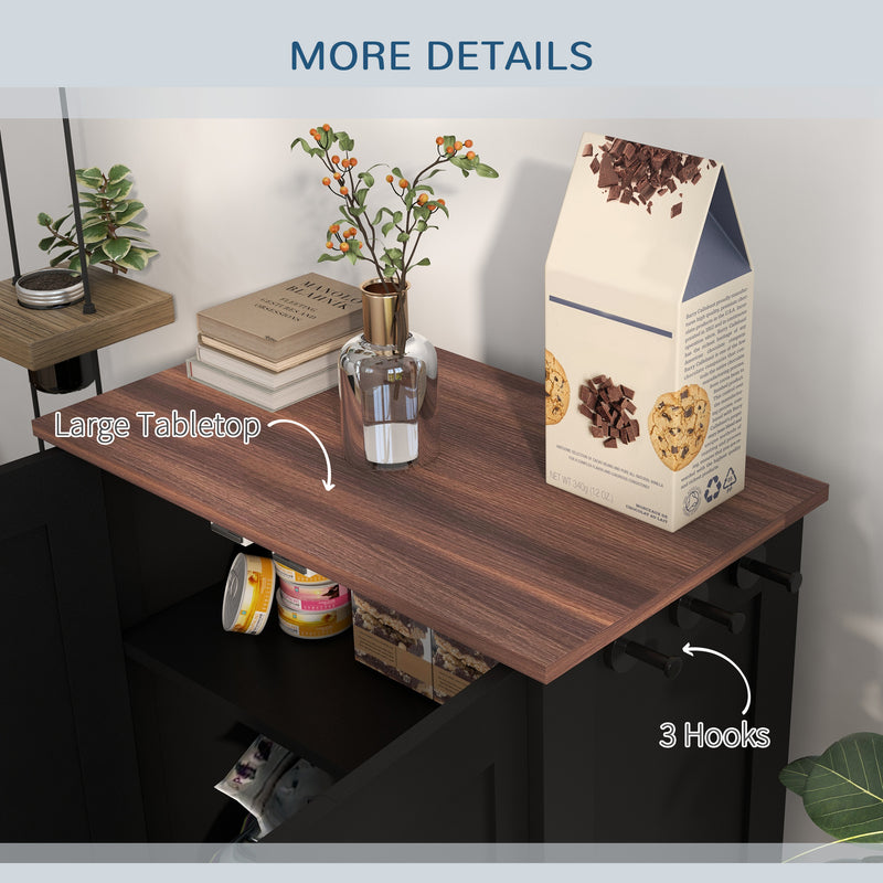 Pet Feeding Station with Raised Dog Bowls Adjustable Height and Storage Hooks, Black