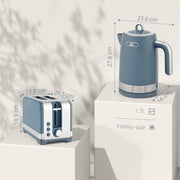 2 Slice Toaster and 1.7L Kettle Set with Textured Design for Modern Kitchens Blue