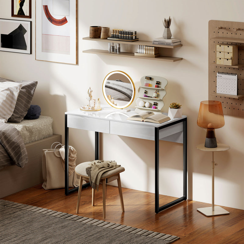 Compact Desk with Drawers for Small Home Office or Study White