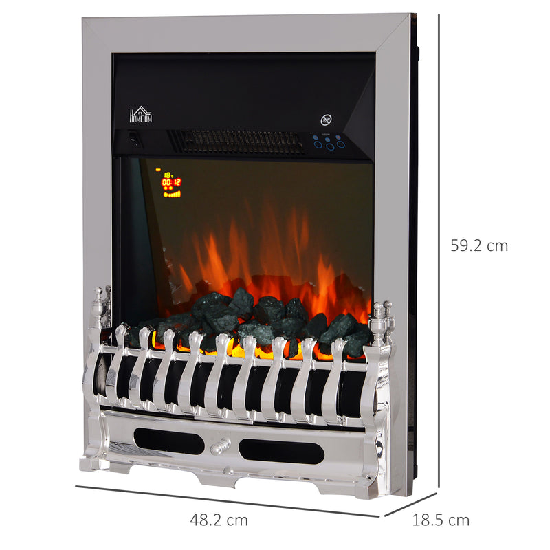 Electric Inset Fireplace with Adjustable Heat and Realistic Coal Effect Silver
