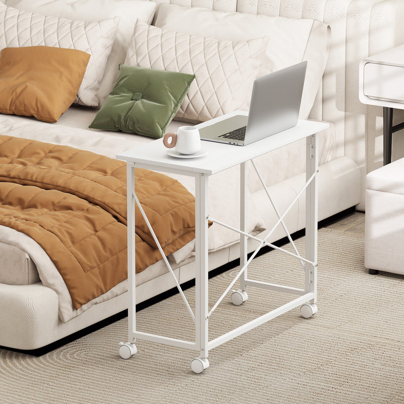 White 80 cm Folding Desk on Wheels Space Saving Table for Home Office or Study