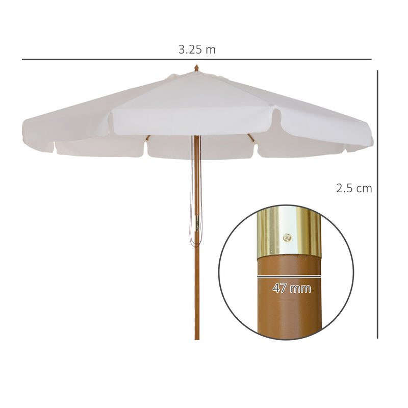 Cream 3.3m Elegant Wooden Garden Parasol for Outdoor Shade by Outsunny