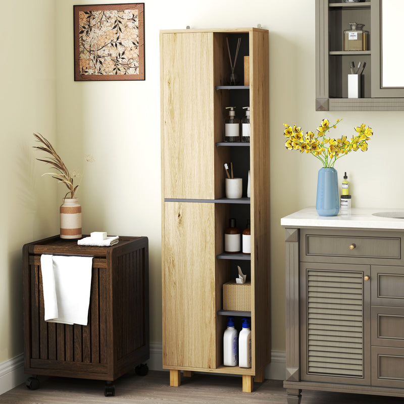Slim Wooden Bathroom Cabinet With Multi-Storage by HOMCOM