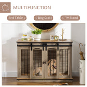 Wooden Dog Crate Furniture with Sliding Doors for Large and Small Dogs, Oak Tone