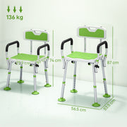 Height Adjustable Shower Chair With Backrest and Armrests For Elderly and Disabled Green