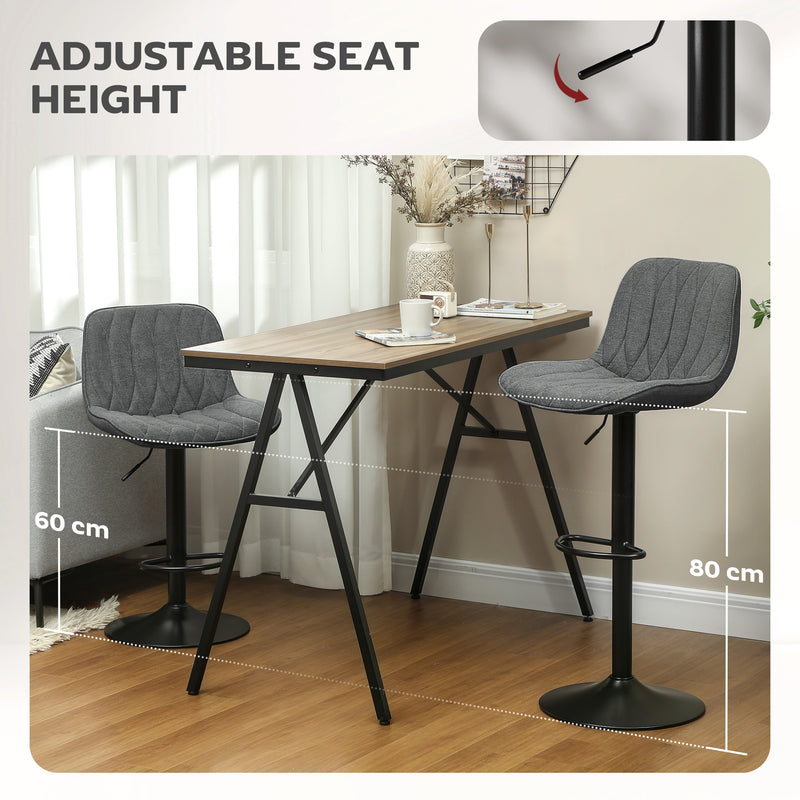 Set of 2 Charcoal Grey Swivel Bar Stools With Backrest For Kitchen Breakfast Bar