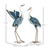 Garden Heron Statues Set of 2 for Wildlife Decor with Weather Resistant Steel Blue White Outsunny