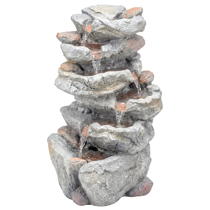 Garden Water Fountain with Calming Sounds and Warm LED Light for Relaxing Outdoor Spaces Grey AOSOM