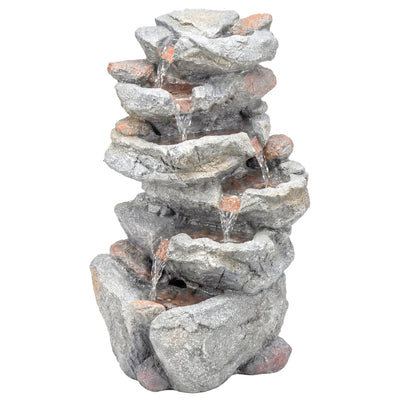 Garden Water Fountain with Calming Sounds and Warm LED Light for Relaxing Outdoor Spaces Grey AOSOM
