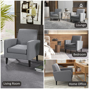 Set of 2 Upholstered Armchairs with Rubber Wood Legs for Lounge or Bedroom Use Grey AOSOM