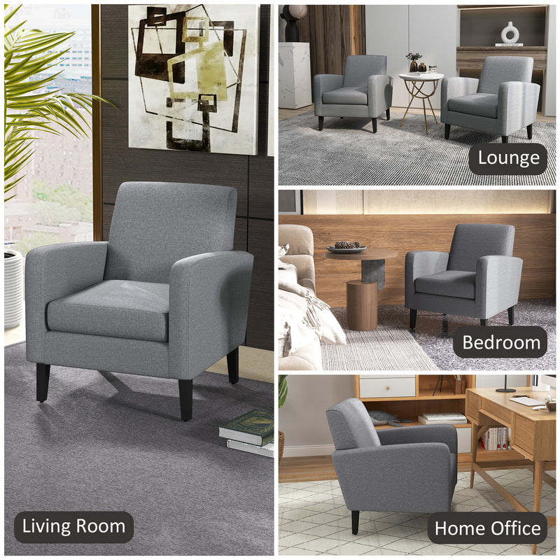 Set of 2 Upholstered Armchairs with Rubber Wood Legs for Lounge or Bedroom Use Grey AOSOM