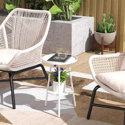 Outsunny Two-Tier Metal Garden Table - White AOSOM
