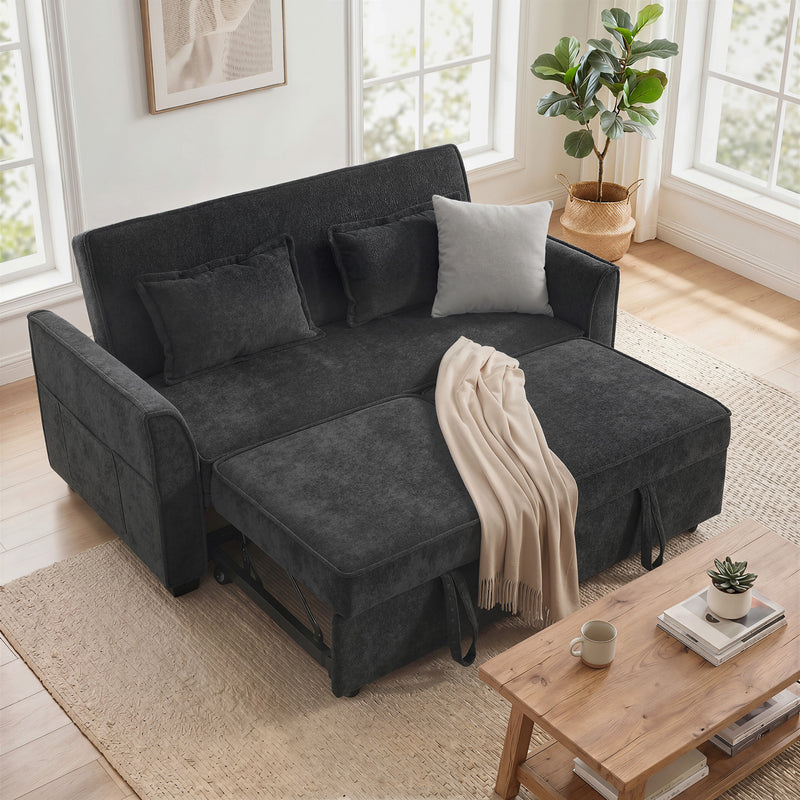 4-in-1 Sofa Bed for Small Spaces with Adjustable Backrest and Storage Pockets Black