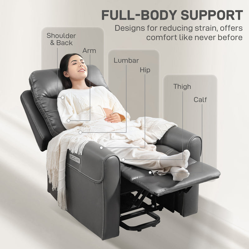 Charcoal Grey Power Lift Recliner Chair for Elderly with USB Ports and Remote Control by HOMCOM