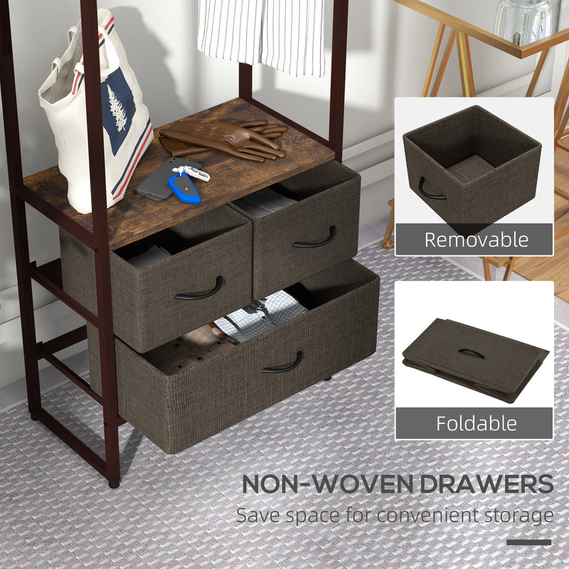 Compact Clothes Rail With Storage Drawers and Top Shelf For Bedrooms, White