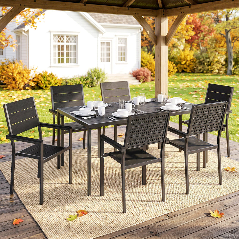 Garden Dining Set for 6 with Weather Resistant Table and Supportive Chairs Black