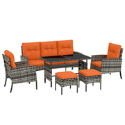 6 Seater Rattan Garden Furniture Set With Cushions And Dining Table For Patio Orange