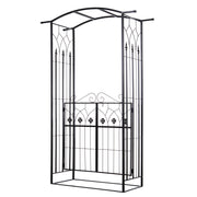 Metal Garden Arch with Gate for Climbing Plants and Roses Outdoor Arbour, Black