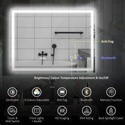 Silver LED Bathroom Mirror with Bluetooth Anti-Fog Function and Clock 60 x 80 cm