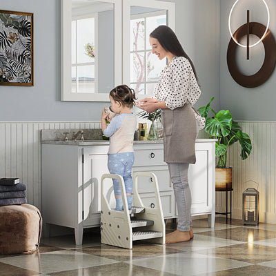 Adjustable Toddler Step Tower with Handles and Non Slip Base for Kitchen Help, Grey