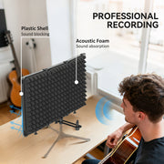 Foldable Microphone Isolation Shield With Adjustable Panels For Studio Recording Black AOSOM