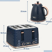 4 Slice Toaster and 17L Fast Boil Jug Kettle Set with Auto Shut Off and Crumb Tray Blue