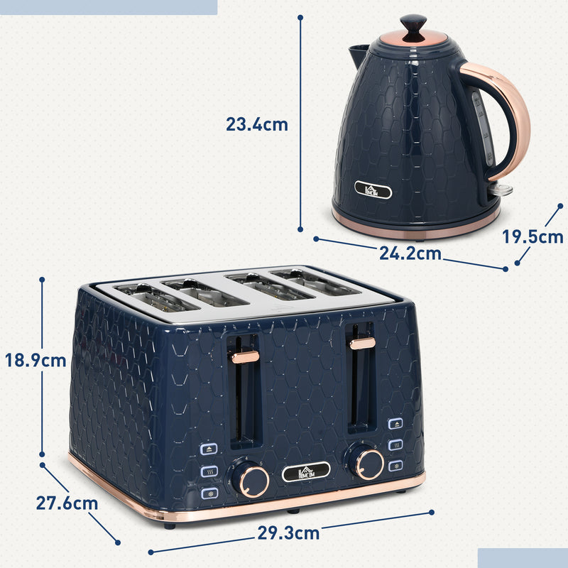 4 Slice Toaster and 17L Fast Boil Jug Kettle Set with Auto Shut Off and Crumb Tray Blue