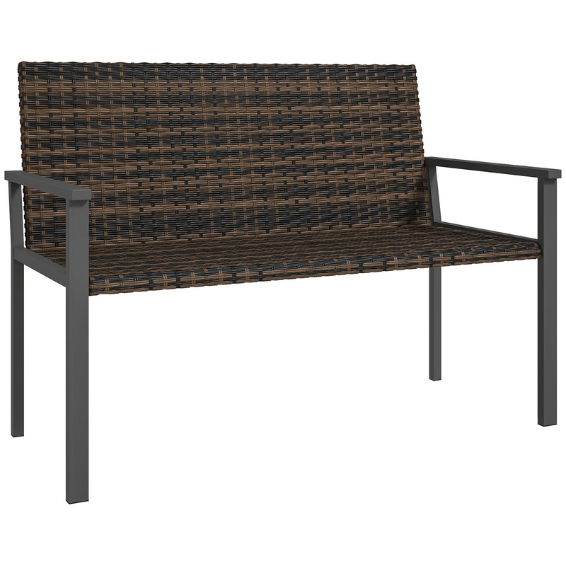 2 Seater Rattan Garden Bench with Cushions and Steel Frame for Patio or Park by Outsunny