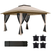 3.6 x 3.6m Pop Up Gazebo with Mesh Sides, Carry Case, Weight Bags, Beige by Outsunny