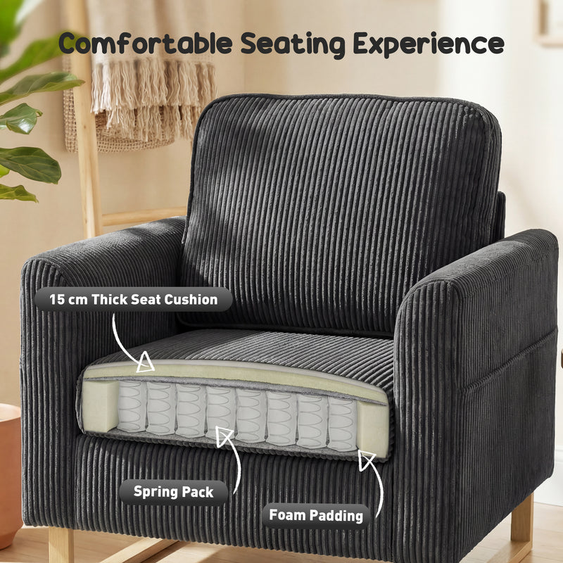 Armchair for Everyday Relaxation with Thick Cushion and Corduroy Upholstery Dark Grey AOSOM