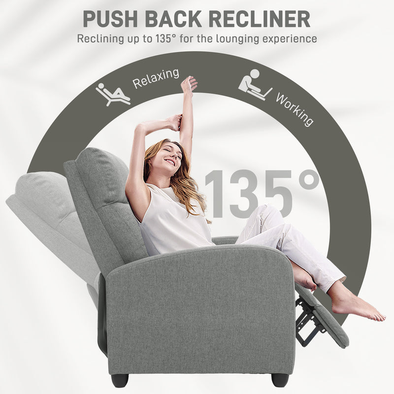Grey Push Back Recliner Armchair with Footrest 135Â° Adjustable by HOMCOM