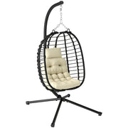 Cream Rattan Hanging Egg Chair with Cushion Pillow and Stand for Garden or Indoor Use by Outsunny