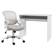 Home Office Chair and Computer Desk Set With Storage Shelf for Study or Work, White and Grey