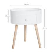 White Round Bedside Tables with Drawer Set of 2 by HOMCOM
