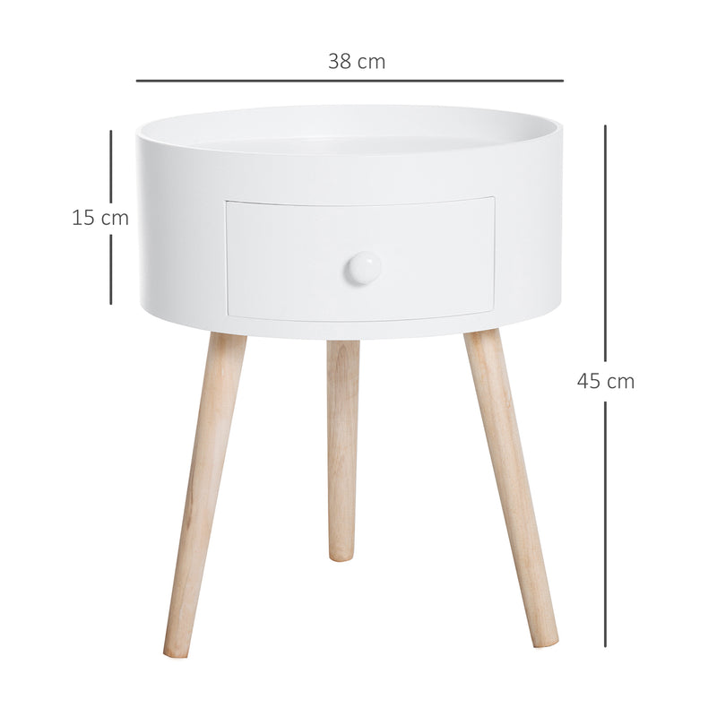 White Round Bedside Tables with Drawer Set of 2 by HOMCOM