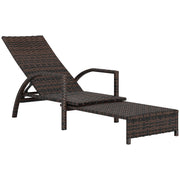 Mixed Brown Rattan Sun Lounger with Adjustable Backrest for Garden Relaxation by Outsunny