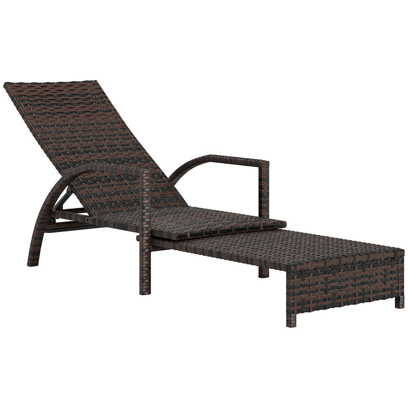 Mixed Brown Rattan Sun Lounger with Adjustable Backrest for Garden Relaxation by Outsunny