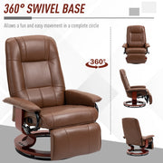 Reclining Faux Leather Armchair with Footrest and 145 Degree Backrest for Lounge Comfort Brown