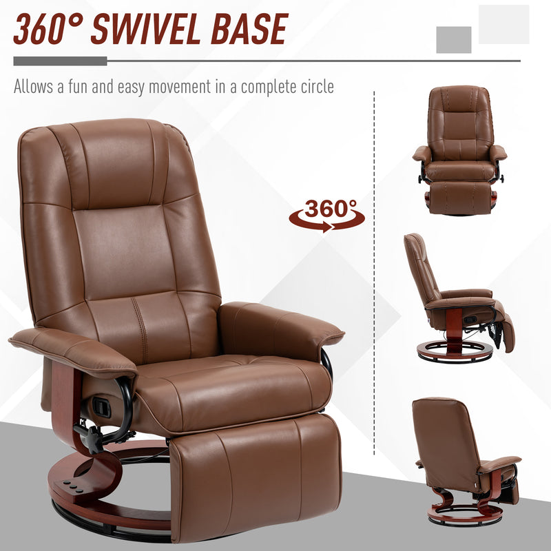 Reclining Faux Leather Armchair with Footrest and 145 Degree Backrest for Lounge Comfort Brown