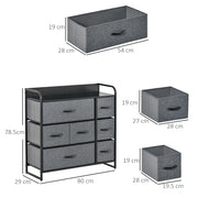 Grey 7 Drawer Fabric Chest of Drawers with Metal Frame for Bedroom and Living Room