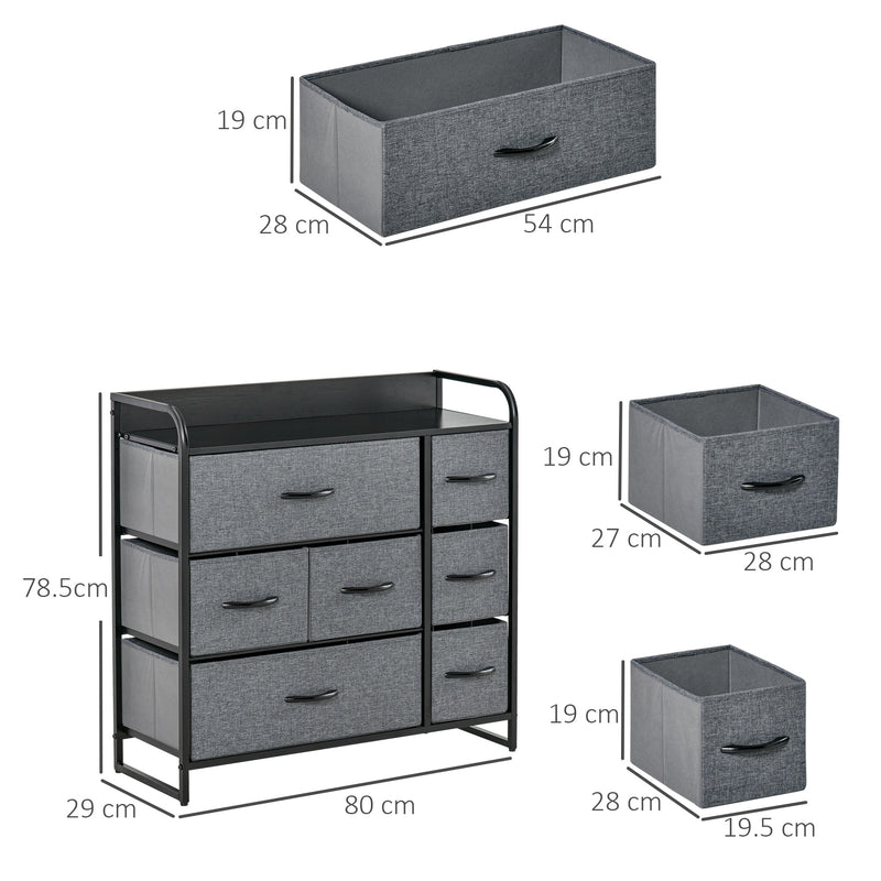 Grey 7 Drawer Fabric Chest of Drawers with Metal Frame for Bedroom and Living Room