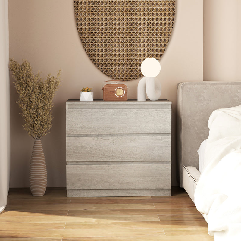 Grey Wood Effect Chest of 3 Drawers Modern Bedroom Storage Unit With Ample Space