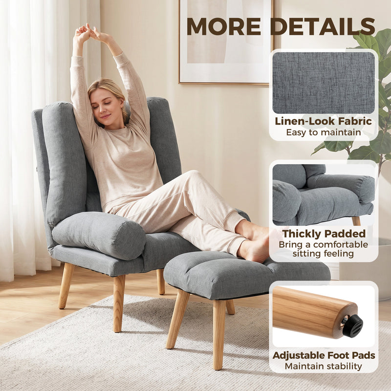 Recliner Chair and Footstool Set for Relaxing at Home with Adjustable Positions Grey
