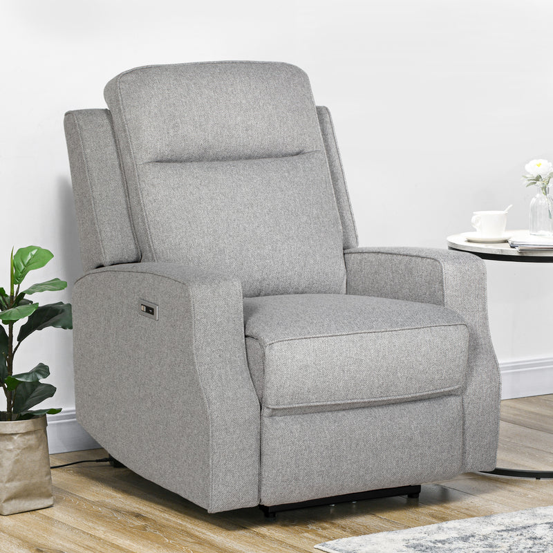 Electric Reclining Armchair with USB Charging Port and Footrest for Relaxing Grey