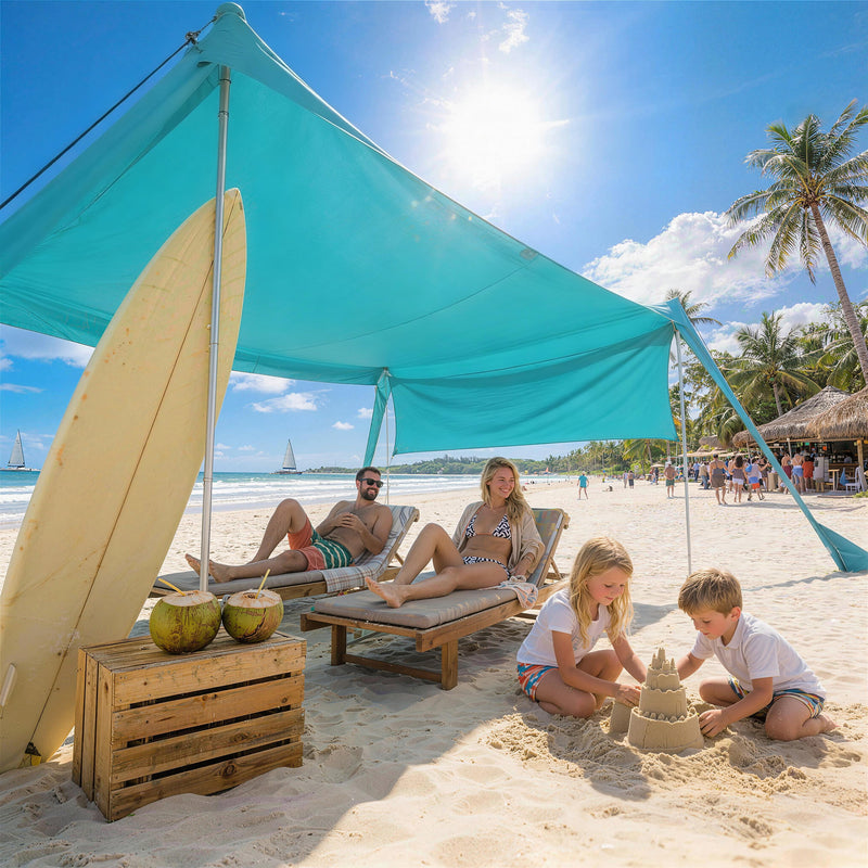 Pop Up Beach Tent With Removable Sidewall And Carry Bag For Camping And Picnics Sky Blue AOSOM