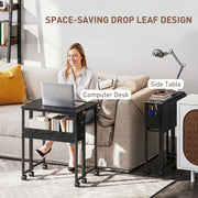 Folding Computer Desk with Wheels and Storage Shelf for Small Spaces Black AOSOM
