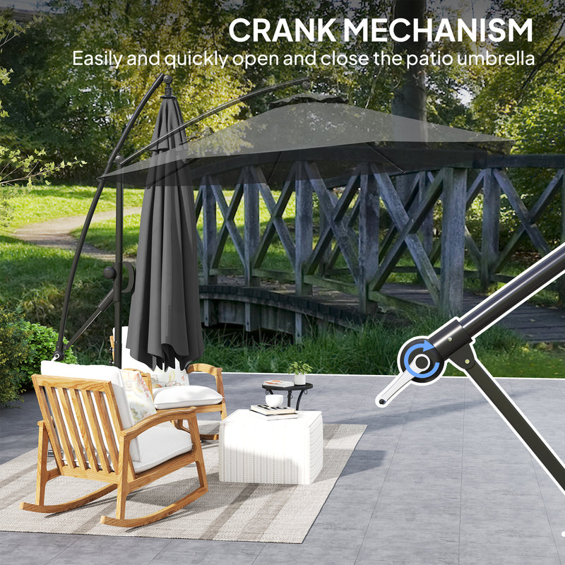 Grey 3m Cantilever Garden Parasol with Cover Wind Strap and Tilt by Outsunny