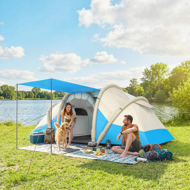 Inflatable Family Camping Tent with Quick 5 Minute Setup and Two Private Bedrooms Sky Blue