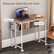 Natural Wood Drop Leaf Desk 80 cm Compact Writing Table for Small Home Office Spaces